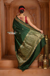 Festive Edit! Ganga Ghat ~ Handloom Pure Silk Satin Saree in Dark Green ( Silk Mark Certified)