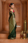 Festive Edit! Ganga Ghat ~ Handloom Pure Silk Satin Saree in Dark Green ( Silk Mark Certified)