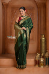 Festive Edit! Ganga Ghat ~ Handloom Pure Silk Satin Saree in Dark Green ( Silk Mark Certified)