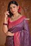 Festive Edit! Ganga Ghat ~ Handloom Pure Silk Brocade Crepe Saree with Contrast Pallu in Purple and Pink (Silk Mark Certified)