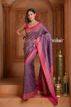 Festive Edit! Ganga Ghat ~ Handloom Pure Silk Brocade Crepe Saree with Contrast Pallu in Purple and Pink (Silk Mark Certified)