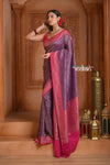 Festive Edit! Ganga Ghat ~ Handloom Pure Silk Brocade Crepe Saree with Contrast Pallu in Purple and Pink (Silk Mark Certified)