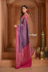 Festive Edit! Ganga Ghat ~ Handloom Pure Silk Brocade Crepe Saree with Contrast Pallu in Purple and Pink (Silk Mark Certified)