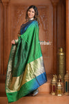 Festive Edit! Ganga Ghat ~ Handloom Pure Silk Satin Saree in Shades of Green and Blue ( Silk Mark Certified)