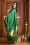 Festive Edit! Ganga Ghat ~ Handloom Pure Silk Satin Saree in Shades of Green and Blue ( Silk Mark Certified)