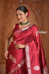 Festive Edit! Ganga Ghat ~ Handloom Pure Silk Katan Saree in Cherry Red ( Silk Mark Certified )