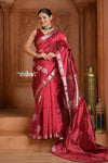 Festive Edit! Ganga Ghat ~ Handloom Pure Silk Katan Saree in Cherry Red ( Silk Mark Certified )