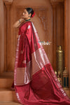 Festive Edit! Ganga Ghat ~ Handloom Pure Silk Katan Saree in Cherry Red ( Silk Mark Certified )