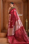 Festive Edit! Ganga Ghat ~ Handloom Pure Silk Katan Saree in Cherry Red ( Silk Mark Certified )