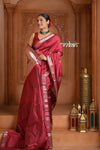 Festive Edit! Ganga Ghat ~ Handloom Pure Silk Katan Saree in Cherry Red ( Silk Mark Certified )