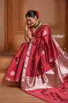 Festive Edit! Ganga Ghat ~ Handloom Pure Silk Katan Saree in Cherry Red ( Silk Mark Certified )
