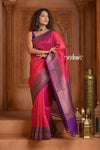 Festive Edit! Ganga Ghat ~ Handloom Pure Kora Silk Saree in Rani Pink and Purple ( Silk Mark Certified )