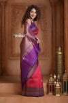 Festive Edit! Ganga Ghat ~ Handloom Pure Kora Silk Saree in Rani Pink and Purple ( Silk Mark Certified )