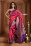 Festive Edit! Ganga Ghat ~ Handloom Pure Kora Silk Saree in Rani Pink and Purple ( Silk Mark Certified )