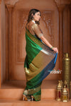 Festive Edit! Ganga Ghat ~ Handloom Pure Silk Satin Saree in Shades of Green and Blue ( Silk Mark Certified)