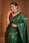 Festive Edit! Ganga Ghat ~ Handloom Pure Silk Tussar Saree in Dark Green (Silk Mark Certified)