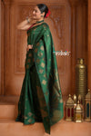 Festive Edit! Ganga Ghat ~ Handloom Pure Silk Tussar Saree in Dark Green (Silk Mark Certified)