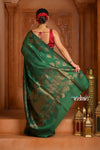 Festive Edit! Ganga Ghat ~ Handloom Pure Silk Tussar Saree in Dark Green (Silk Mark Certified)