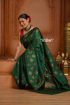 Festive Edit! Ganga Ghat ~ Handloom Pure Silk Tussar Saree in Dark Green (Silk Mark Certified)