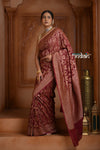 Festive Edit! Ganga Ghat ~ Handloom Pure Silk Chiffon Georgette Saree in Dark Brown (Silk Mark Certified)