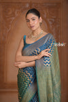 Festive Edit! Ganga Ghat ~ Handloom Pure Crepe Silk Banarasi Saree in Azure Blue ( Silk Mark Certified )