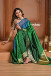 Festive Edit! Ganga Ghat ~ Handloom Pure Silk Satin Saree in Shades of Green and Blue ( Silk Mark Certified)
