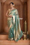 Festive Edit! Ganga Ghat ~ Handloom Pure Tissue Silk Saree in Cyan Blue (Silk Mark Certified)