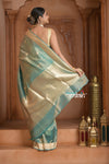 Festive Edit! Ganga Ghat ~ Handloom Pure Tissue Silk Saree in Cyan Blue (Silk Mark Certified)