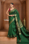 Festive Edit! Ganga Ghat ~ Handloom Pure Silk Chiniya Saree in Royal Green ( Silk Mark Certified)