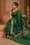 Festive Edit! Ganga Ghat ~ Handloom Pure Silk Chiniya Saree in Royal Green ( Silk Mark Certified)