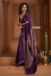 Festive Edit! Ganga Ghat ~ Handloom Pure Silk Chiffon Crepe Saree in Velvet Plum ( Silk Mark Certified)