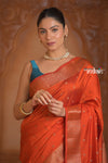 Festive Edit! Ganga Ghat ~ Handloom Pure Silk Chiniya Saree in Tangerine ( Silk Mark Certified)