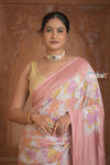 Festive Edit! Ganga Ghat ~ Handloom Pure Silk Chiffon Georgette Saree in Mogra White ( Silk Mark Certified)