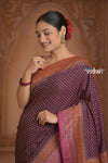 Festive Edit! Ganga Ghat ~ Handloom Pure Kora Crepe Silk Jaal Saree in Dark Maroon Purple and Pink ( Silk Mark Certified)