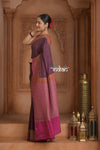Festive Edit! Ganga Ghat ~ Handloom Pure Kora Crepe Silk Jaal Saree in Dark Maroon Purple and Pink ( Silk Mark Certified)