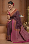 Festive Edit! Ganga Ghat ~ Handloom Pure Kora Crepe Silk Jaal Saree in Dark Maroon Purple and Pink ( Silk Mark Certified)