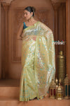 Festive Edit! Ganga Ghat ~ Handloom Pure Kora Silk Saree in Pistachio Gold ( Silk Mark Certified )