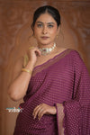 Festive Edit! Ganga Ghat ~ Handloom Pure Kora Crepe Silk  Georgette Saree in Dark Maroon Purple ( Silk Mark Certified)