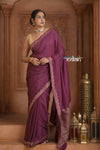 Festive Edit! Ganga Ghat ~ Handloom Pure Kora Crepe Silk  Georgette Saree in Dark Maroon Purple ( Silk Mark Certified)