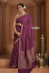 Festive Edit! Ganga Ghat ~ Handloom Pure Kora Crepe Silk  Georgette Saree in Dark Maroon Purple ( Silk Mark Certified)