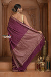 Festive Edit! Ganga Ghat ~ Handloom Pure Kora Crepe Silk  Georgette Saree in Dark Maroon Purple ( Silk Mark Certified)