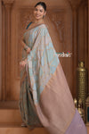 Festive Edit! Ganga Ghat ~ Handloom Pure Crepe Silk Banarasi Saree in Powder Blue (Silk Mark Certified)