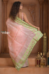 Festive Edit! Ganga Ghat ~ Handloom Pure Kora Silk Saree in Pastel Peach ( Silk Mark Certified )
