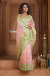 Festive Edit! Ganga Ghat ~ Handloom Pure Kora Silk Saree in Pastel Peach ( Silk Mark Certified )