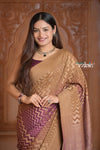 Festive Edit! Ganga Ghat ~ Handloom Silk Georgette Crepe Saree with Brocade Work with Orange and Purple