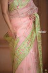 Festive Edit! Ganga Ghat ~ Handloom Pure Kora Silk Saree in Pastel Peach ( Silk Mark Certified )