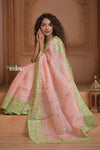 Festive Edit! Ganga Ghat ~ Handloom Pure Kora Silk Saree in Pastel Peach ( Silk Mark Certified )