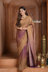 Festive Edit! Ganga Ghat ~ Handloom Silk Georgette Crepe Saree with Brocade Work with Orange and Purple