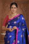 Festive Edit! Ganga Ghat ~ Handloom Pure Silk Katan Saree in Marine Blue and Pink (Silk Mark Certified )