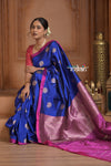 Festive Edit! Ganga Ghat ~ Handloom Pure Silk Katan Saree in Marine Blue and Pink (Silk Mark Certified )